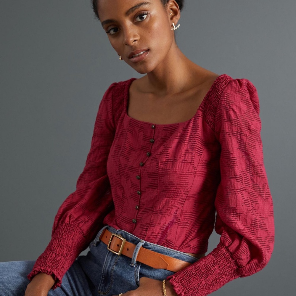 Anthropologie Romantic Puff-Sleeved Lace Blouse